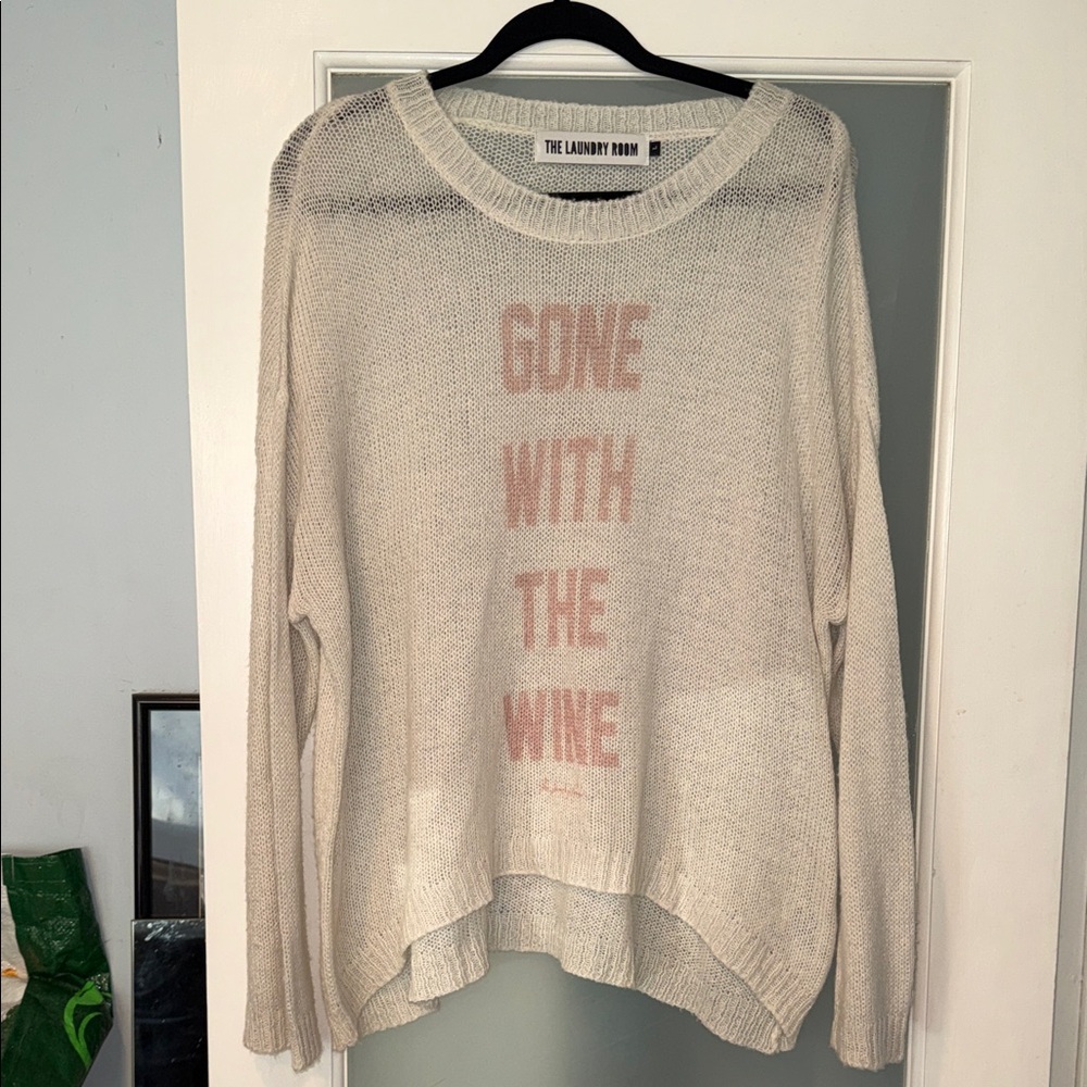 The Laundry Room Cream Sweater with Pink Text